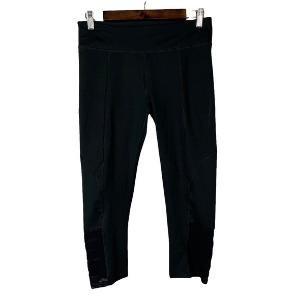 Fabletics Black Cropped Mesh Lace Up Side Athletic Pants M - Picture 1 of 4